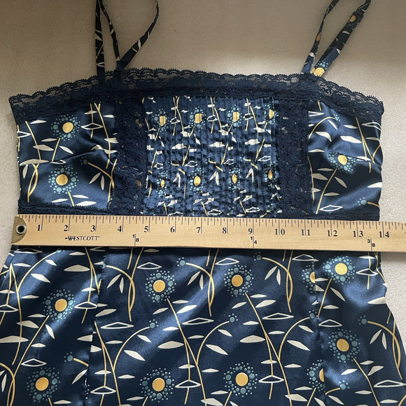 Vintage‎ Y2K Fossil Cami Women Small Blue Flower Lace Trimmed Babydoll Satin Top - Picture 7 of 8